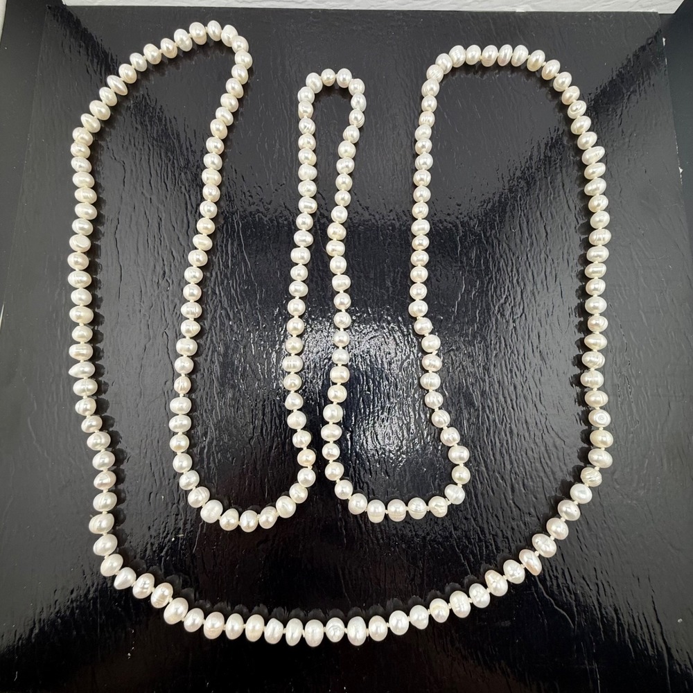 Vintage Estate Pearl Necklace White Flapper Beaded Retro 46in